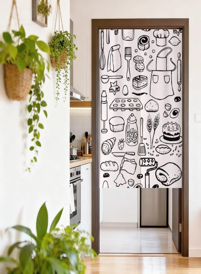MYRU Japanese Curtain Noren Japanese Curtain for Restaurant Closet Door Entrance Feng Shui Doorway Curtain (White Food,33.5 Inches x 59 Inches) - Image 3
